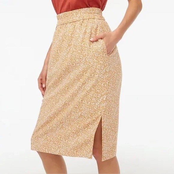 J Crew Pull On Pencil Midi Skirt Golden Floral Print Skirt Small - Picture 1 of 10